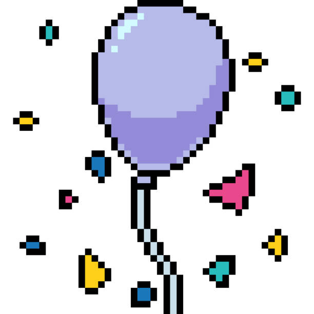 illustrations, cliparts, dessins animés et icônes de dessin animé isolé vecteur pixel art - confetti balloon white background isolated