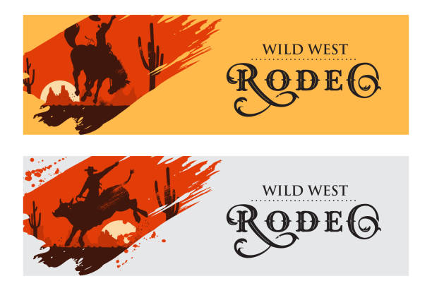 Cowboy banners, Rodeo cowboy riding bull and horse, Vector Illustration No layers cowboy stock illustrations