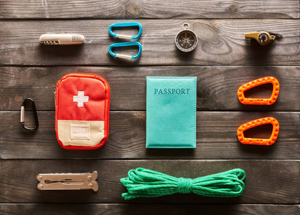 istock Travel items for hiking flat lay 956835446