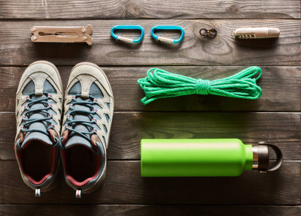 istock Travel items for hiking flat lay 956835490