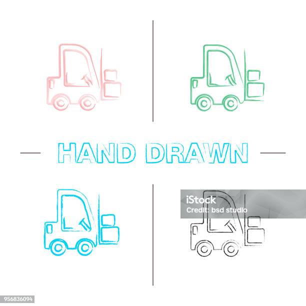 Forklift Icons Stock Illustration - Download Image Now - Elevator, Sketch, Truck