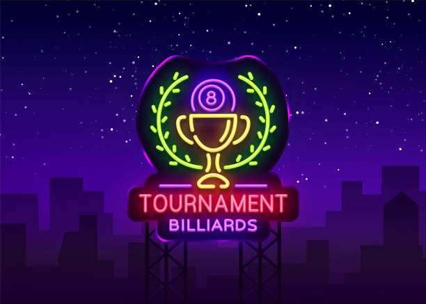 istock Billiards Tournament logo in neon style. Neon sign Design Template for Billiard Club, Bar, Light Banner, Night Neon Advertising, Design Element, Bright Flare. Vector illustration. Billboard 956837036