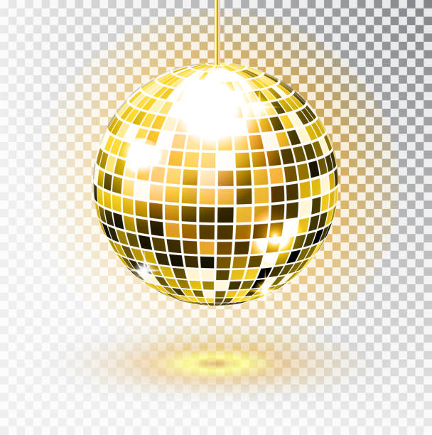 złota kula dyskotekowa. ilustracja wektorowa. odizolowany. element świetlny night clubu. jasny lustra srebrna piłka projekt disco dance club. wektor - disco mirror ball illustrations stock illustrations