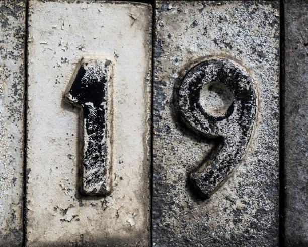 Written Wording in Distressed State Typography Found Number Nineteen 19