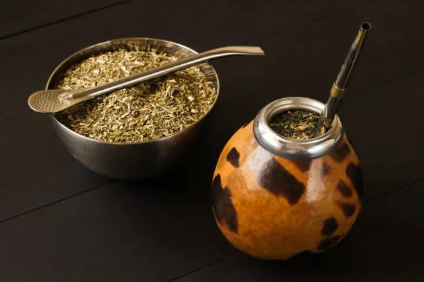 traditional yerba mate drink in gourd matero