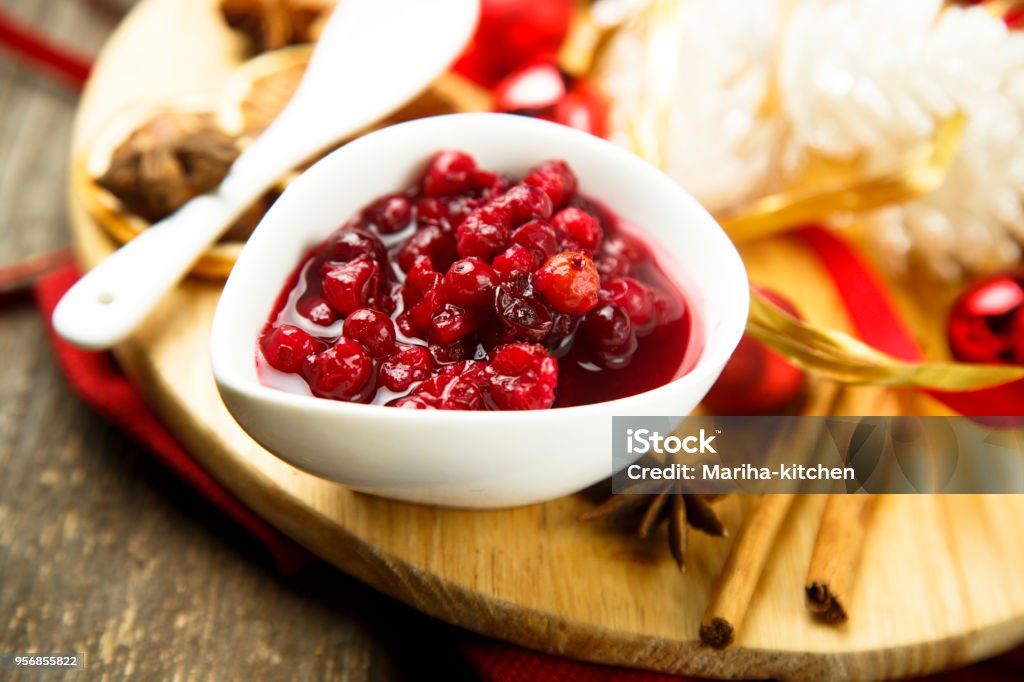 Homemade cranberry sauce Homemade cranberry sauce with spices Cranberry Stock Photo