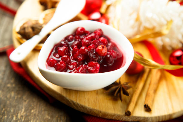 Homemade cranberry sauce Homemade cranberry sauce with spices relish stock pictures, royalty-free photos & images