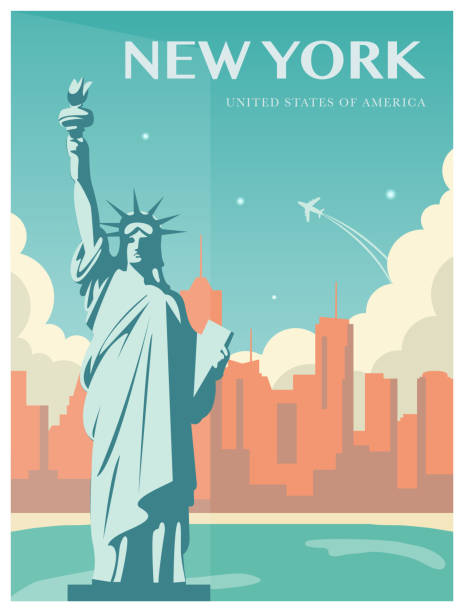 ilustraciones, imágenes clip art, dibujos animados e iconos de stock de estatua de la libertad. nueva york hito y símbolo de la libertad y la democracia. vector de - new york city illustrations
