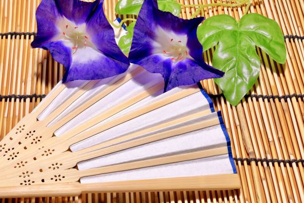istock Folding fan and Artificial flower morning glory 956865454