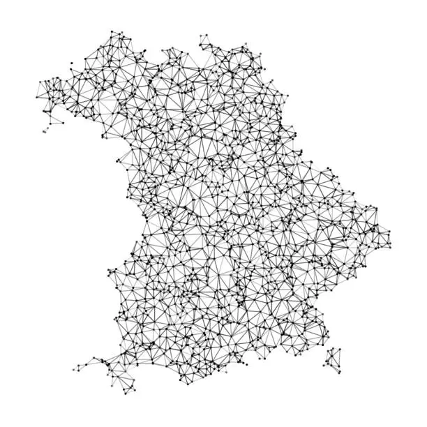 Vector illustration of Bavaria Map Network Black And White