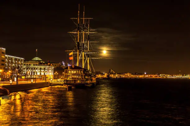 Beautiful Sailship in the Moonlight