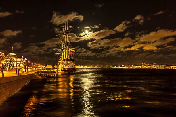 Beautiful Sailship in the Moonlight