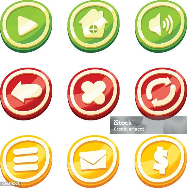 Cartoon Uibutton Cartoon Ui Buttons Set Stock Illustration - Download Image Now - Cute ...