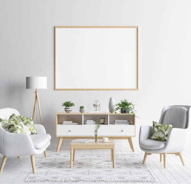 istock Mock up poster frame in living room background, Scandinavian style interior 956875258