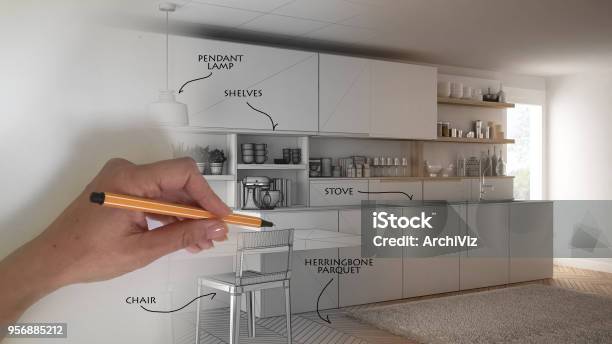 Architect Interior Designer Concept Hand Drawing A Design Interior ...