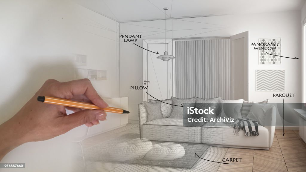 Architect Interior Designer Concept Hand Drawing A Design Interior ...