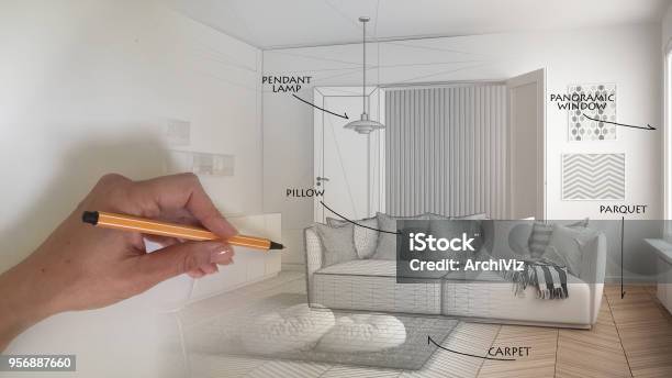 Architect Interior Designer Concept Hand Drawing A Design Interior ...