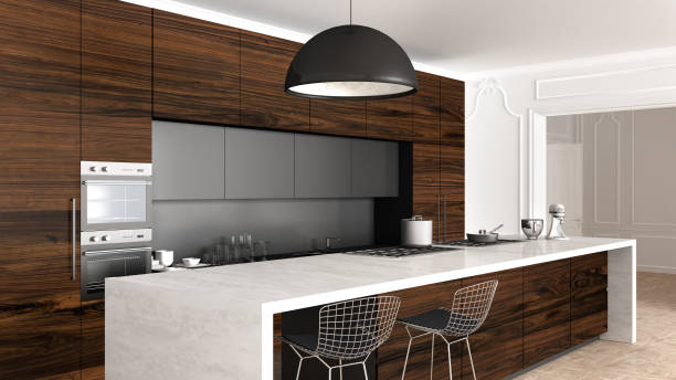 istock Classic kitchen in vintage room with moldings wall, luxury interior design 956891538