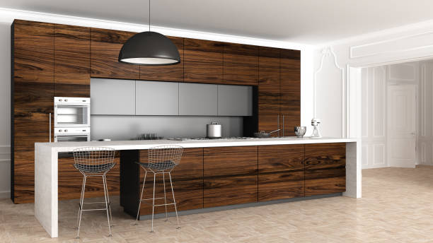 istock Classic kitchen in vintage room with moldings wall, luxury interior design 956895456