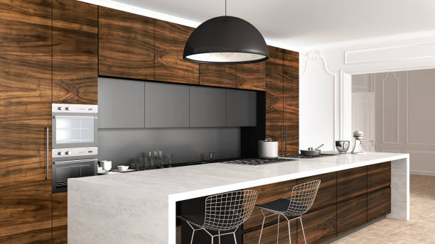 istock Classic kitchen in vintage room with moldings wall, luxury interior design 956896176