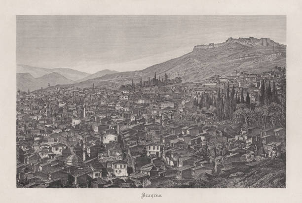 измир (лат.: смирна), турция, стальная гравюра, опубликованная в 1893 году - izmir stock illustrations