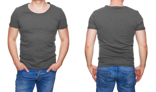 istock Man in blank gray tshirt front and rear isolated on white 956902000