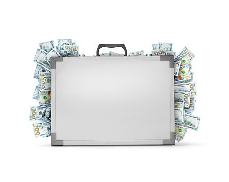 A suitcase from which stick out money.3d illustration