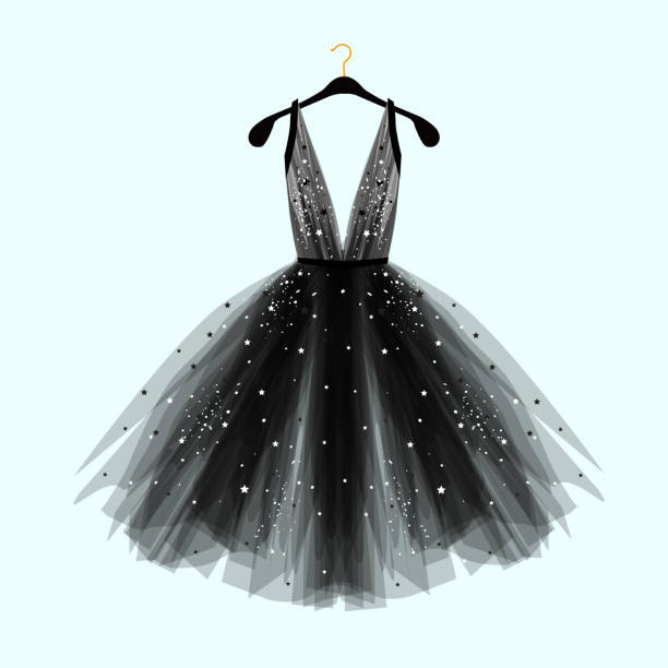 Black fancy dress for special event with decor. Vector Fashion illustration for online shop prom fashion stock illustrations