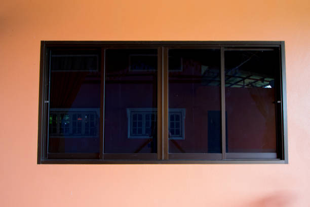 istock Black Sliding glass window on the wall 956926440