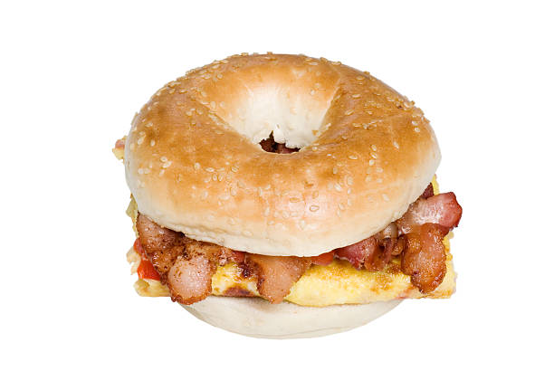 istock Isolated Bagel Omelet and bacon sandwich top view 95692937