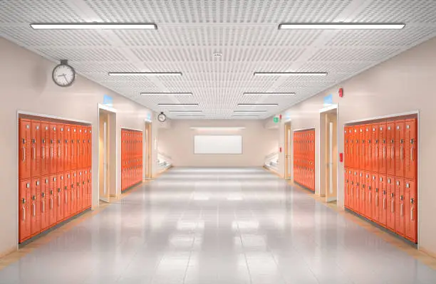 School corridor interior. 3d illustration