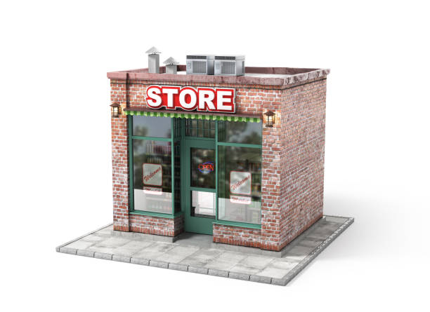 istock Business concept. Store with empty signboard isolated on a white. 3d illustratio 956930650