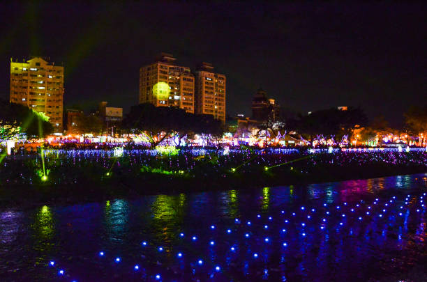 activities,bridge,celebration,city,colour,culture,decoration,design,lantern festival,lights,lights festival,lively,night,outdoor,riverbank,shiny,taiwan,travel,water