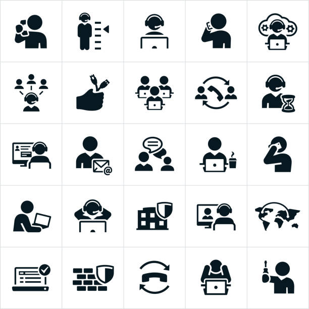 ilustraciones, imágenes clip art, dibujos animados e iconos de stock de help desk iconos - employee assistance program