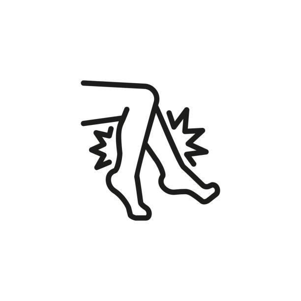 ból w kolanie. ikona cienkiej linii - cramp stock illustrations