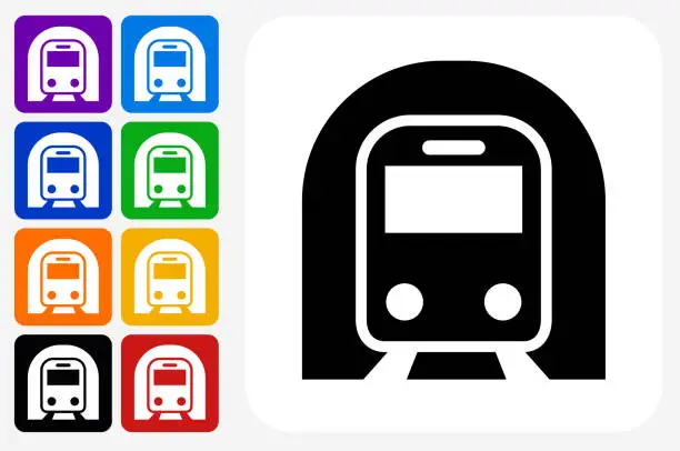 Vector illustration of Subway Tunnel Icon Square Button Set