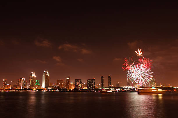 Fireworks over San Diego Skyline stock photo