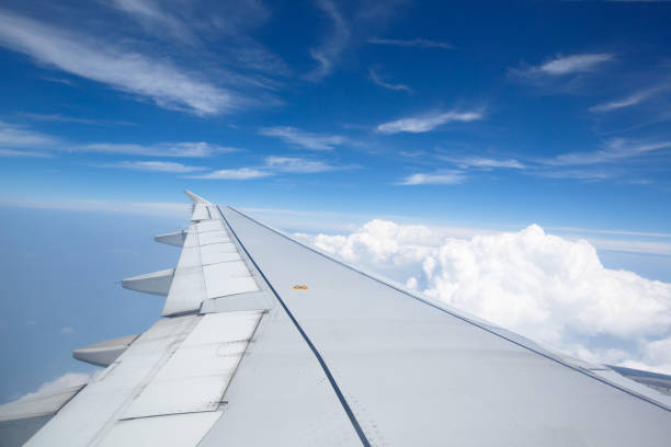 istock Airplane wing flying above the clouds 956958650