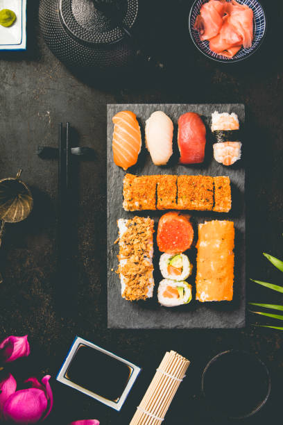 istock Flat-lay of sushi set 956959402