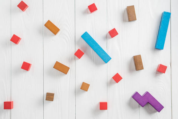 istock Geometric shapes in different colors, top view. 956963148