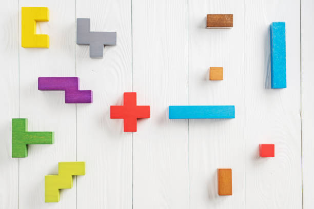 Geometric shapes in different colors, top view.