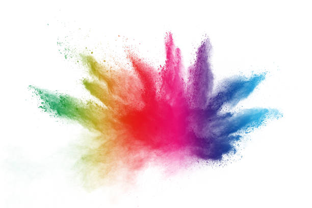 Explosion of colored powder on white background