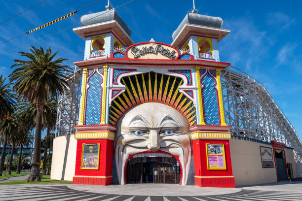 Entrance to Luna Park amusements in St Kilda close to Melbourne in Australia