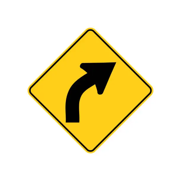 Vector illustration of USA traffic road sign.warning of a right curve ahead. vector illustration