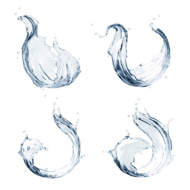 istock 3d render, water splashes collection, clear liquid splashing clip art, isolated on white background, drink, vodka, spirit, design elements collection 956981716