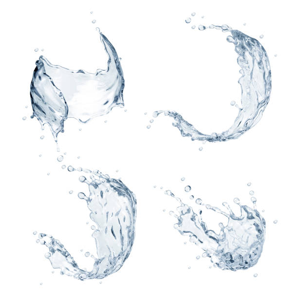 istock 3d render, water splashes collection, clear liquid splashing clip art, isolated on white background, drink, vodka, spirit, design elements collection 956981730