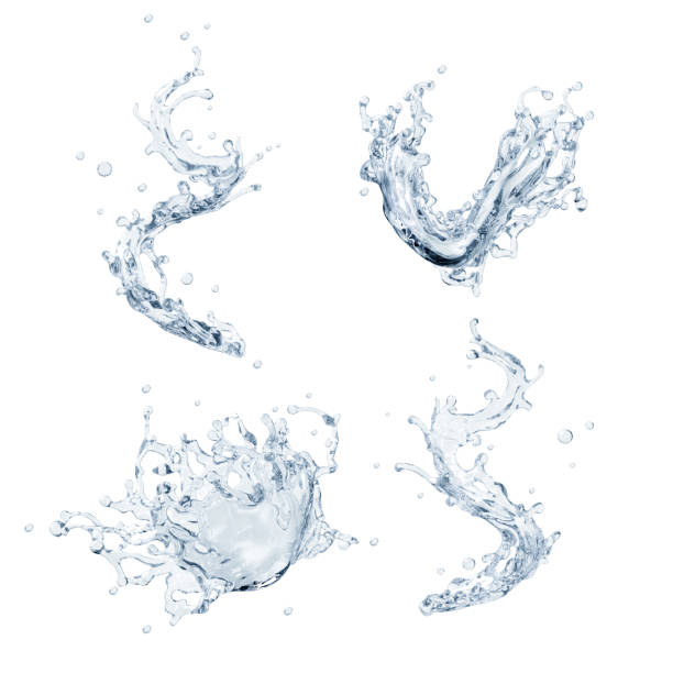 istock 3d render, water splashes collection, clear liquid splashing clip art, isolated on white background, drink, vodka, spirit, design elements collection 956981770