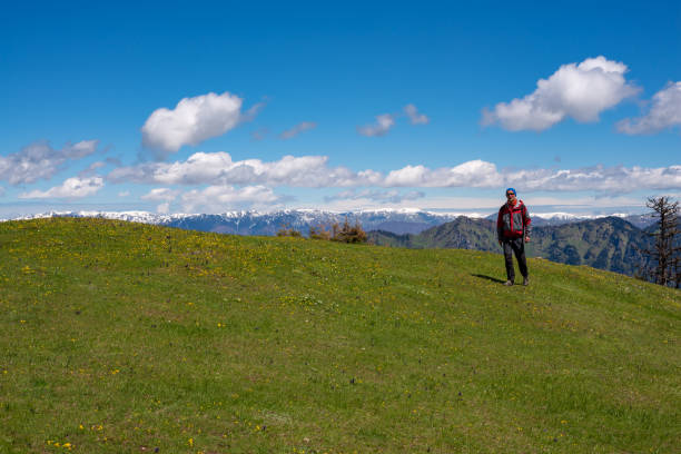 istock Adventurer is walking along green mountain meadow 956981992