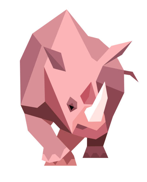 illustrations, cliparts, dessins animés et icônes de rhinocéros rose dans un style géométrique - rhinocéros rose