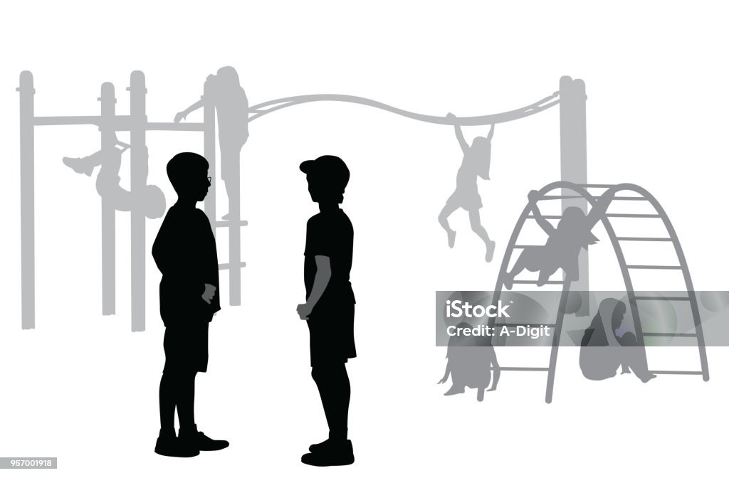 Boys Playground Arguments Disagreement between two boys at the playground Child stock vector
